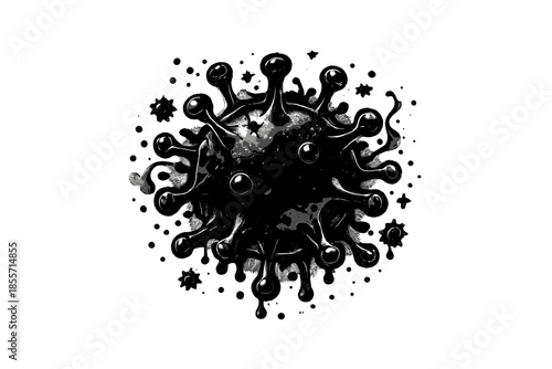Stylized Black Coronavirus Icon on Gray Background