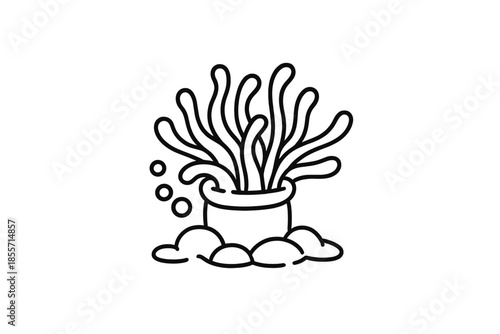 Line drawing of a sea anemone with bubbles