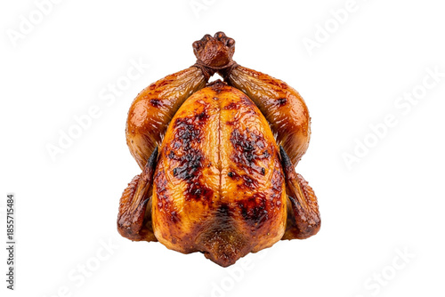 Delicious whole roasted chicken with crispy golden brown skin isolated on transparent background