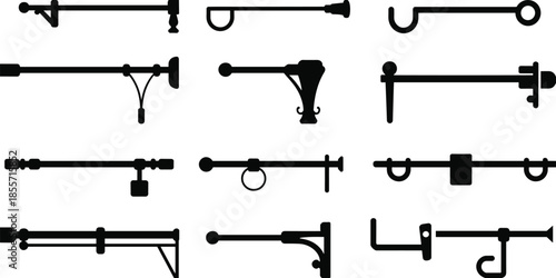 Curtain rod finial silhouette, decorative bracket vector, interior design hardware, home decor accessory, window treatment element, modern traditional style