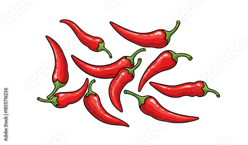 Cartoon red chili pepper vector set isolated on white background for food and cooking designs