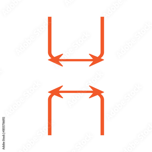 Two orange u shaped figures with opposing arrows illustrating expansion or connection