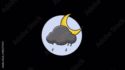 Crescent Moon with Rain Cloud. Night Weather Forecast Concept Animation Video - Transparent