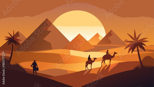 Vibrant cartoon desert landscape with towering red rock formations under a bright blue sky