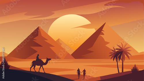 Vibrant cartoon desert landscape with towering red rock formations under a bright blue sky