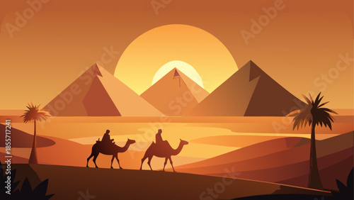 Vibrant cartoon desert landscape with towering red rock formations under a bright blue sky