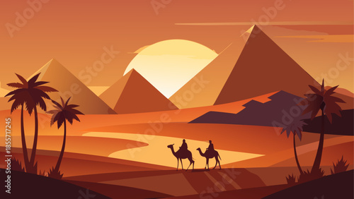 Vibrant cartoon desert landscape with towering red rock formations under a bright blue sky