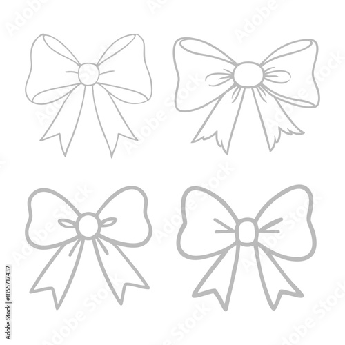 Simple four decorative bows in a minimalist line art style