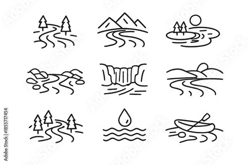 Nature and landscape icons with a glowing effect