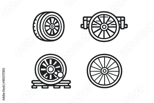 Four different wheel icons on a gold background
