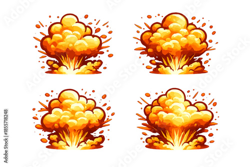 Four cartoon explosions in a grid