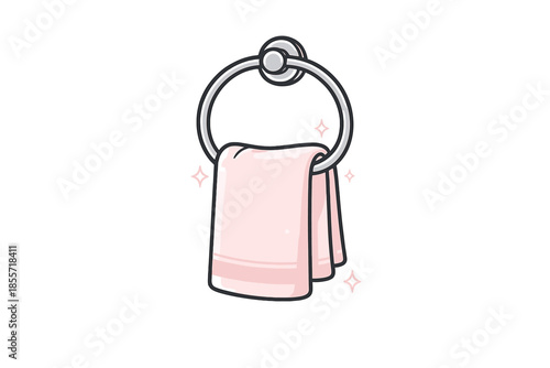 Clean pink towel hanging on a towel rack