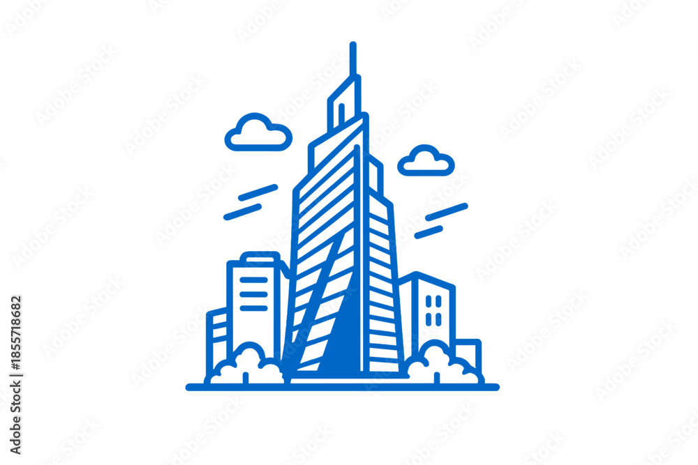 Obraz premium Neon blue skyscraper city skyline icon