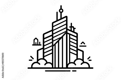 Skyscraper with clouds and rising effect