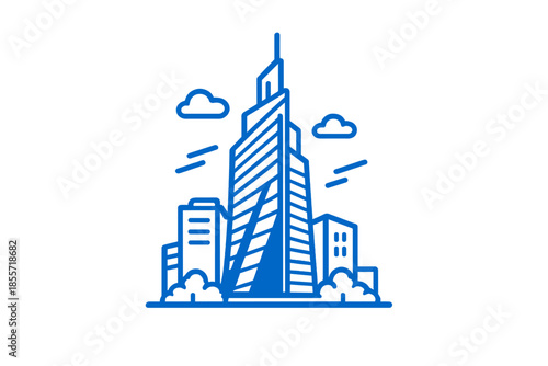 Neon blue skyscraper city skyline icon