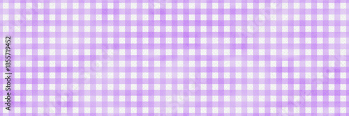 Gingham lilac and white tablecloth or plaid seamless bg with gradient mesh overlay effect. Kitchen checkered backgroung. Vector illustration of picnic fabric