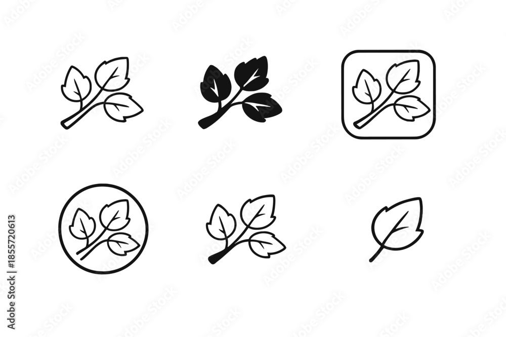 Fototapeta premium Collection of leaf icons on a gray background