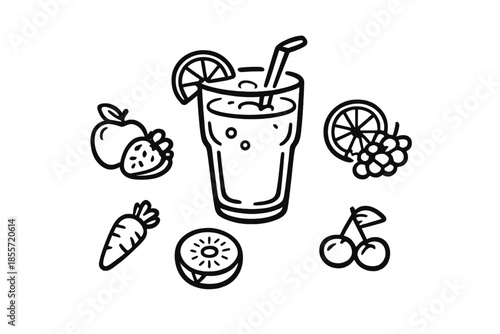 Fresh Fruit Juice Icons on a Gray Gradient Background