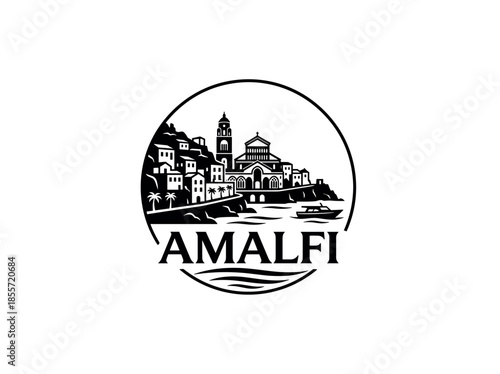 Amalfi city of Italy skyline emblem with landmarks