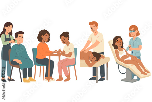 Various beauty and wellness services offered by professionals to clients