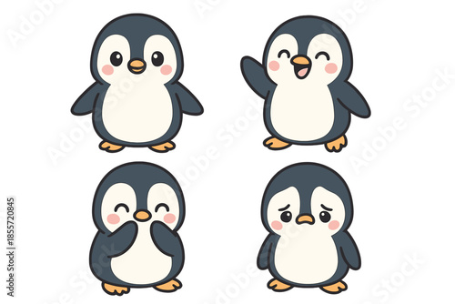 Four Cute Cartoon Penguins in Different Poses