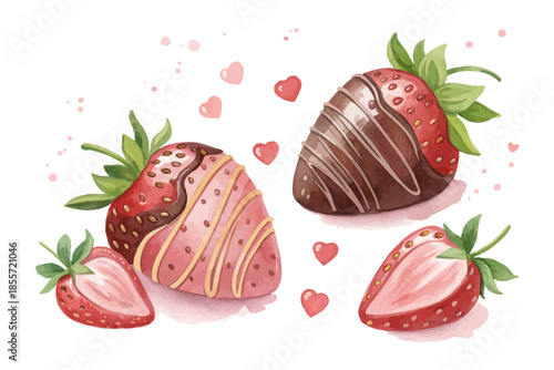 Watercolor Chocolate Covered Strawberries  vector illustration isolated on white background