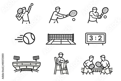 Tennis Icons Set on Black Background