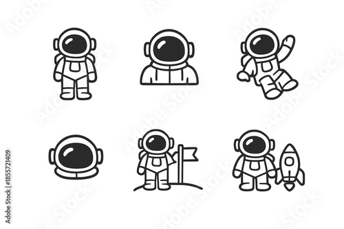 Astronaut Icon Set on Gray Background