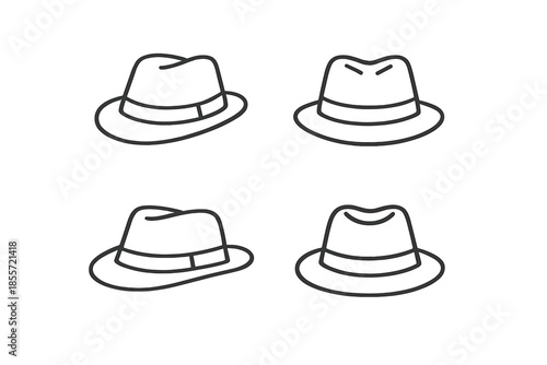 Four Fedora Hats on a Gray Background