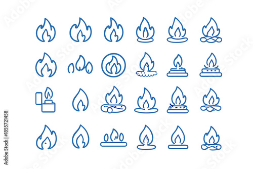 Hand-drawn Blue Fire and Flame Icons Set