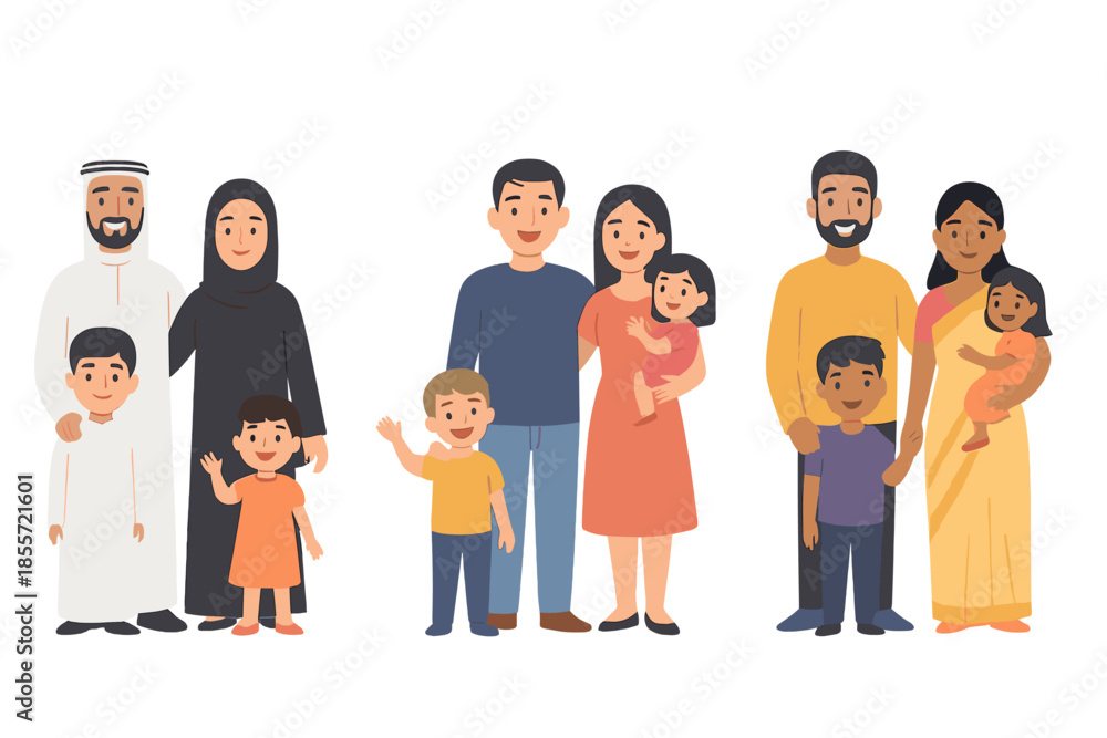 Obraz premium Diverse families standing together with warm glow