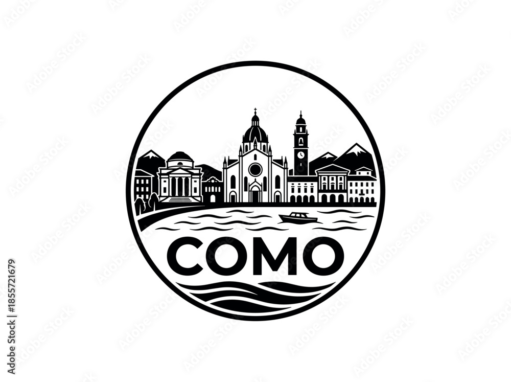 Naklejka premium Como city of Italy skyline emblem with landmarks