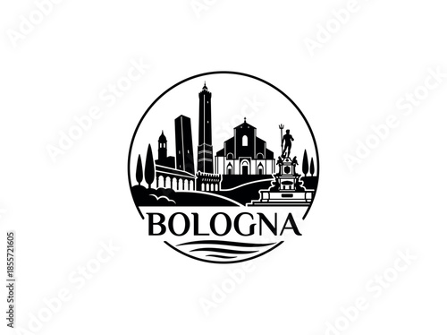 Bologna city of Italy skyline emblem with landmarks