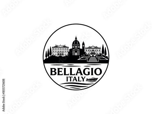 Bellagio city of Italy skyline emblem with landmarks