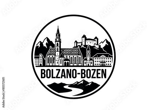 Bolzano-Bozen city of Italy skyline emblem with landmarks