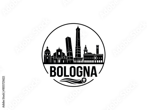Bologna city of Italy skyline emblem with landmarks