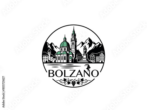 Bolzano city of Italy skyline emblem with landmarks