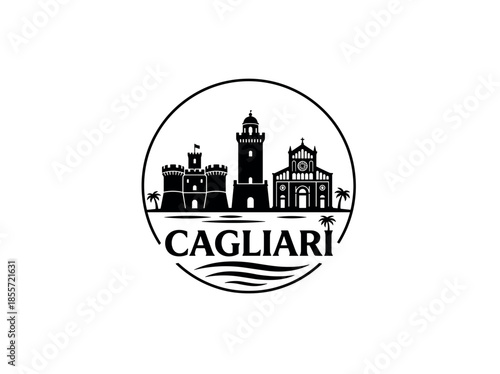 Cagliari city of Italy skyline emblem with landmarks