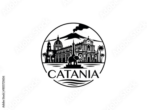 Catania city of Italy skyline emblem with landmarks