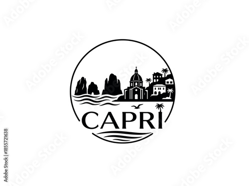 Capri city of Italy skyline emblem with landmarks