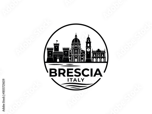 Brescia city of Italy skyline emblem with landmarks