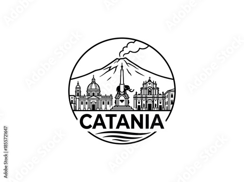 Catania city of Italy skyline emblem with landmarks
