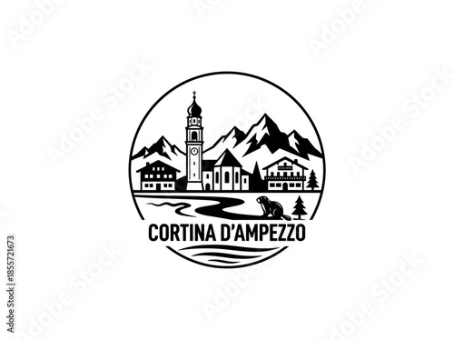 Cortina d'Ampezzo city of Italy skyline emblem with landmarks