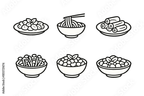 Six Food Icons in Black and White