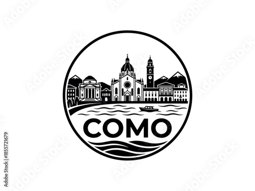 Como city of Italy skyline emblem with landmarks