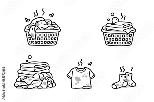 Hand-drawn Dirty Smelly Laundry Doodle Set