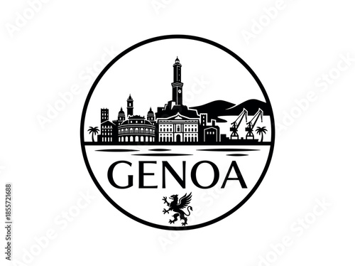 Genoa city of Italy skyline emblem with landmarks