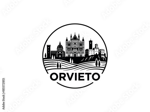 Orvieto city of Italy skyline emblem with landmarks