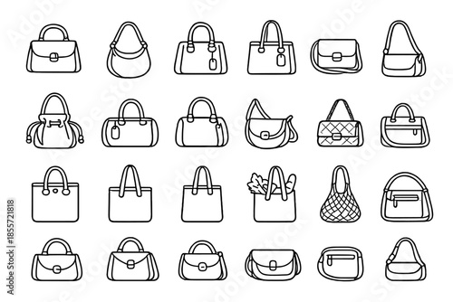 Collection of Handbag Icons on Gray Background