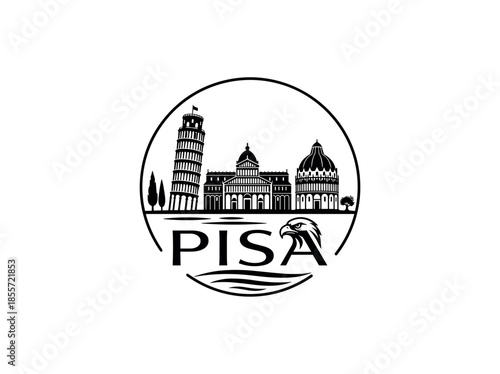 Pisa city of Italy skyline emblem with landmarks